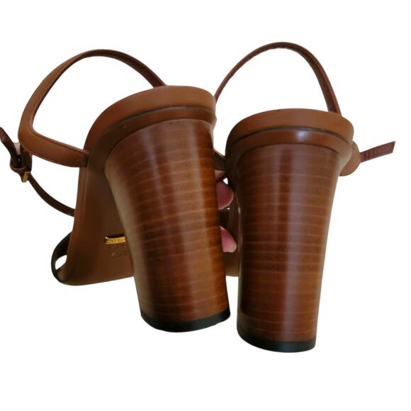 Gucci Vintage Horsebit Web Stripe Brown Leather Sandals Block Heels 9.5 39.5 - Picture 7 of 12